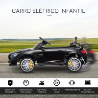 HOMCOM Carro elétrico para crianças de 3-5 anos Mercedes GTR licenciado Bateria 12V com controle remoto Música Faróis Porta dupla de abertura Carga 25kg 105x58x45 cm Preto(m-4)