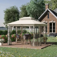 Outsunny Foisor de Gradina 3.65x3 m cu Plasa de tantari si Acoperis pe 2 Nivele din Poliester, Structura din Metal, Negru(m-10)