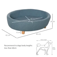 PawHut Dog Sofa Oval Shape Pet Bed, Cat Chair Couch with Sponge Padded Cushion, Washable Cover, Wooden Legs for Small and Medium Dogs - Light Blue(m-3)