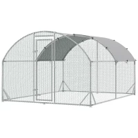 PawHut Walk In Chicken Run Galvanised Chicken Coop Hen Poultry House Cage Rabbit Hutch Pet Playpen Garden with Water-Resist Cover, 2.8 x 3.8 x 2m(m-11)