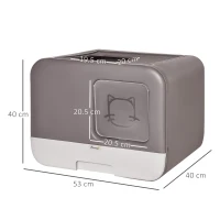 PawHut Litiera Acoperita pentru Pisici cu Capac cu 2 Intrari, Lopatica si Tava Detasabila, din Plastic PP, Gri Inchis(m-3)