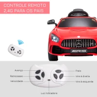 HOMCOM Carro elétrico para crianças de 3-5 anos licenciado Mercedes GTR bateria de 12V com controle remoto Faróis musica Carga de 25kg 105x58x45 cm Vermelho(m-6)