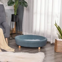 PawHut Dog Sofa Oval Shape Pet Bed, Cat Chair Couch with Sponge Padded Cushion, Washable Cover, Wooden Legs for Small and Medium Dogs - Light Blue(m-10)