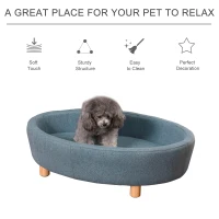PawHut Dog Sofa Oval Shape Pet Bed, Cat Chair Couch with Sponge Padded Cushion, Washable Cover, Wooden Legs for Small and Medium Dogs - Light Blue(m-4)