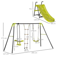 Set Leagane de Gradina Outsunny pentru 5 Copii 3-10 ani, 1 Leagan Dublu si 1 Leagan Simplu, Otel si PE, 295x137x175cm(m-3)