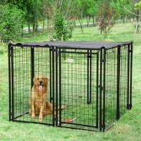 Tarc pentru Caini PawHut din Otel Pliabil cu Acoperis, Tarc pentru Animale cu 8 Panouri cu Usa Blocabila, 141x141x113cm, Negru(m-2)