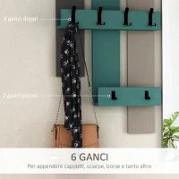 HOMCOM Set Mobiler pentru Intrare 3 in 1 din Lemn cu Dulap pentru Incaltaminte, Oglinda si Cuier cu 6 Carlige, Gri si Turcoaz(m-5)