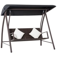 Outsunny Balansoar de Gradina 3 Locuri din Ratan PE si Metal cu Baldachin si Perne Detasabile, 198x124x179cm, Maro(m-1)