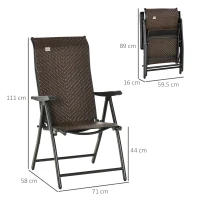 Outsunny Set Scaune de Gradina 2 Piese din Ratan PE si Otel, Scaune Pliante pentru Exterior cu Spatar Reglabil in 7 Pozitii, Rosu si Negru(m-3)