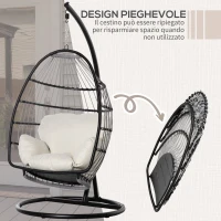 Outsunny Fotoliu Suspendat din Franghii PE cu Perna, Balansoar Suspendat , Negru(m-6)