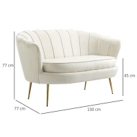 Homcom Canapea Vintage 130×77×77 cm – 2 Locuri, Catifea Crem, Stil Chic(m-3)