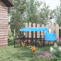 Cotet de Gradina PawHut Modular pentru 6-10 Gaini cu 2 Custi din Otel, Cusca pentru Gaini cu Acoperis din Poliester, Albastru inchis(m-2)