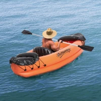 Outsunny Canoe Gonflabila 1 loc, Caiac cu vasla din aluminiu, Pompa de Umflare si Kit de Reparatii, Portocalie(m-10)