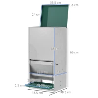 PawHut Hranitoare pentru Gaini de 13,5 litri pentru 3 Pui, Rezistenta la Ploaie, cu Capac Automat si Pedala, 33,5x38,5x66cm, Argintie șsi Verde(m-3)