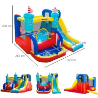 Outsunny Castel Gonflabil 4 in 1 pentru Copii de la 3 la 8 ani cu Tobogan, Trambulina, Piscina si Pompa inclusa, 265x260x200cm(m-3)