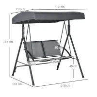 Outsunny Balansoar cu 2 Locuri de Gradina pentru Exterior cu Baldachin Reglabil si Sezuta din Textilen, 140x118x162cm Gri(m-2)