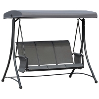 Outsunny 3 Person Outdoor Patio Porch Swing Chair with High Back Design and Side Pouches, Charcoal Grey