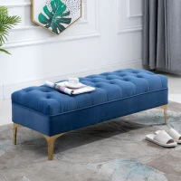 Homcom Banca Catifea Dormitor – Tapitata cu Butonaj Decorativ(m-10)