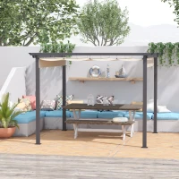 Outsunny Foișor de Grădină cu Copertină Retractabilă, Pergolă de Exterior cu Structură din Aluminiu, 2.95x2.95x2.16 m, Alb Crem(m-2)