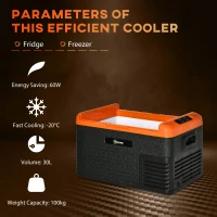 Outsunny Frigider portabil de 30L, Compresor si Manere Portabile Incluse, 58,7x36,5x36,8cm, Portocaliu si Negru(m-4)