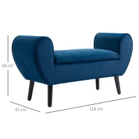 HOMCOM Banca Depozitare Capitonata pentru Dormitor si Hol, Banca Capatul patului din Tesatura Catifelata cu Cotiere, 118x42x66cm, Albastru inchis(m-3)
