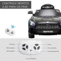 HOMCOM Carro elétrico para crianças de 3-5 anos Mercedes GTR licenciado Bateria 12V com controle remoto Música Faróis Porta dupla de abertura Carga 25kg 105x58x45 cm Preto(m-6)
