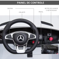 HOMCOM Mercedes AMG Carro Elétrico para crianças de 3-6 anos com Controle Remoto Bateria 12V 4.5AH Carga 40kg 114,5x78x47,5cm branco(m-5)