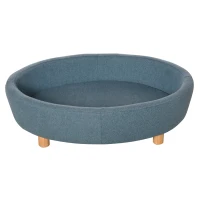 PawHut Dog Sofa Oval Shape Pet Bed, Cat Chair Couch with Sponge Padded Cushion, Washable Cover, Wooden Legs for Small and Medium Dogs - Light Blue(m-11)
