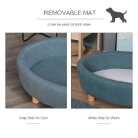 PawHut Dog Sofa Oval Shape Pet Bed, Cat Chair Couch with Sponge Padded Cushion, Washable Cover, Wooden Legs for Small and Medium Dogs - Light Blue(m-5)