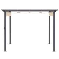Outsunny Foișor de Grădină cu Copertină Retractabilă, Pergolă de Exterior cu Structură din Aluminiu, 2.95x2.95x2.16 m, Alb Crem(m-12)