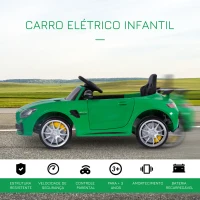 HOMCOM Carro elétrico para crianças de 3-5 anos licenciado de Mercedes GTR bateria de 12V com controle remoto Faróis musica Carga 25kg 105x58x45 cm Verde(m-4)