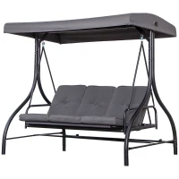 Outsunny Balansoar de Gradina 3 Locuri, Balansoar Pat pentru Exterior cu Baldachin Reglabil, din Otel si Poliester 200x125x170cm Gri(m-11)