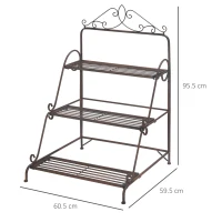 Jardiniera de Exterior Outsunny cu 3 Niveluri pentru Ornamente, Raft pentru Plante de Gradina din Metal, 60,5x59,5x95,5cm, Maro(m-3)