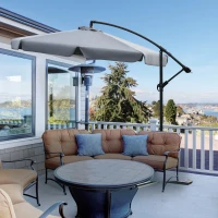 Outsunny Umbrela de Soare pentru Gradina cu Brat  Parasolar din Metal, Baldachin din Poliester Reglabil si Deschidere cu Manivela, Φ265x265cm, Gri(m-10)