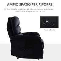 HOMCOM Fotoliu Recliner pana la 155 ° cu Tetiera si Suport pentru picioare, Fotoliu Relax din Tesatura Catifelata si Otel cu Buzunar Lateral, Negru(m-6)