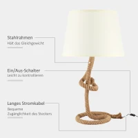 Lampa stołowa HOMCOM z podstawą sznurkową żarówka LED E27 lampa na stół lampka nocna tkanina terylenowa metal sznurek kolor beżowy + brązowy Ø32 x 63 cm(m-6)