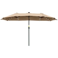 Outsunny Umbrela de soare de Gradina 4,5 m cu 48 de Lumini LED cu Energie Solara, Umbrala de Soare Dublă cu Manivela, Kaki(m-11)