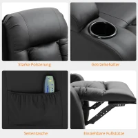 HOMCOM fotel do masażu fotel telewizyjny fotel relaksacyjny fotel TV funkcja ogrzewania funkcja przechylania z pilotem funkcja leżenia czarny 90 x 93 x 103 cm(m-8)
