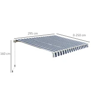 Outsunny Copertina de Soare pentru Exterior Reglare cu Manivela, din Aluminiu si Poliester, 295x250cm, Albastru si Alb(m-3)
