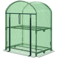 Outsunny Mini Seră de Grădină cu 2 Rafturi Metalice și Acoperiș PE, Seră Compactă pentru Balcon și Terasă, 69x49x91 cm, Verde(m-11)