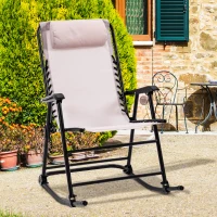 Outsunny Garden Rocking Chair Folding Outdoor Portable Zero Gravity Chair w/ Headrest-Beige(m-2)