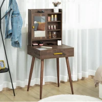 HOMCOM Masa de Toaleta din Lemn cu Oglinda, Sertar si 4 Rafturi care Economisesc Spatiu, 60x45x134cm, Culoarea nucului(m-10)