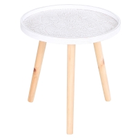 Masuta de cafea rotunda, pentru living, lemn alb si auriu