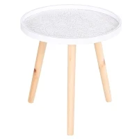 Masuta de Salon Moderna Rotunda HOMCOM, Masuta de Cafea cu Margine Ridicata si Trei Picioare, pentru Camera si Sufragerie, din Lemn Alb si Auriu(m-1)