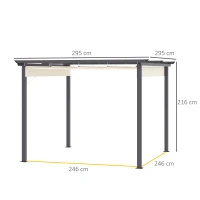 Outsunny Foișor de Grădină cu Copertină Retractabilă, Pergolă de Exterior cu Structură din Aluminiu, 2.95x2.95x2.16 m, Alb Crem(m-3)