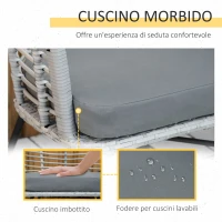 Outsunny Set Mobilier de Gradina 3 Piese din Ratan PE, Salon in Aer Liber cu 1 Masa si 2 Scaune  pentru Terasa si Bistrò, Gri(m-6)