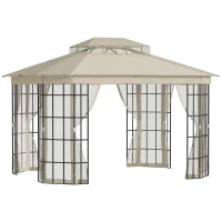 Outsunny Foisor de Gradina 3.65x3 m cu Plasa de tantari si Acoperis pe 2 Nivele din Poliester, Structura din Metal, Negru(m-1)