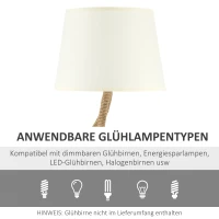 Lampa stołowa HOMCOM z podstawą sznurkową żarówka LED E27 lampa na stół lampka nocna tkanina terylenowa metal sznurek kolor beżowy + brązowy Ø32 x 63 cm(m-5)