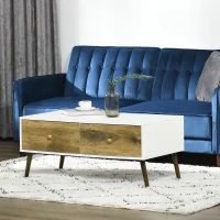 Masuta de Salon HOMCOM in Stil Nordic, Masuta Joasa din Lemn cu 4 Sertare, Dulapior Design, pentru Sufragerie si Camera, Alb si Culoarea Lemnului(m-10)