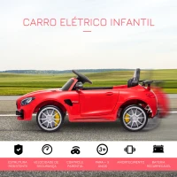 HOMCOM Carro elétrico para crianças de 3-5 anos licenciado Mercedes GTR bateria de 12V com controle remoto Faróis musica Carga de 25kg 105x58x45 cm Vermelho(m-4)